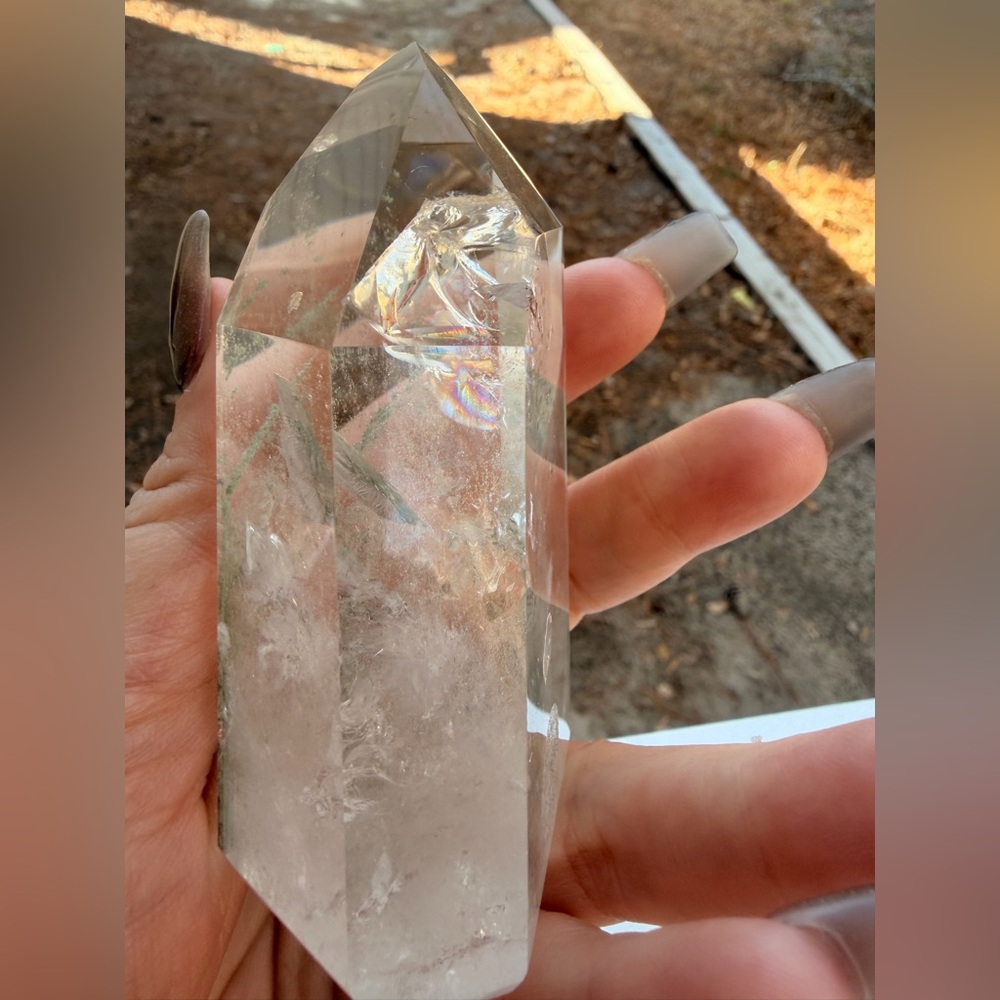 Garden Quartz Tower | Lodolite Inclusion Quartz | Natural Crystal Point Rainbow - Picture 4 of 10
